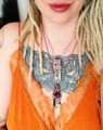 Naszyjnik makrama kryształ górski jasny beż brzoskwiniowy sznurek, talizman z kamieni naturalnych unisex, biżuteria handmade