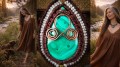 Choker z malachitem w brązowym sznurku, talizman z kamieni naturalnych dla kobiet, biżuteria mikromakrama z hematytem i miedzią, unikatowy naszyjnik handmade