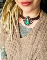 Artystyczny naszyjnik makrama z malachitem, talizman z kamieni naturalnych dla kobiet w procesie zmiany, biżuteria handmade z miedzią i naturalnymi minerałami