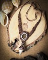 Naszyjnik z kamieni naturalnych amonit perła opal, ręcznie pleciony sznurek Linhasita, styl boho natura