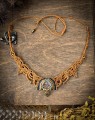 Choker makrama z kamieniem dolomit miedziany, biżuteria handmade w stylu boho, karmelowy sznurek i złocone dodatki, talizman z kamieni naturalnych