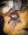 Ręcznie wykonana spinka do włosów z labradorytem i masą perłową. Biżuteria handmade w stylu boho z hematytem w kolorze miedzi i mikromakramą.