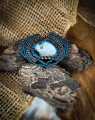 Ozdoba do włosów handmade z kamieniem księżycowym i hematytem w kolorze antycznego złota. Spinka boho z morskim i rudym splotem.