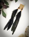 Kolczyki z czarnych piór i Obsydianu Złocistego, ręcznie robiona biżuteria boho, autorski projekt z kamieni naturalnych, wyjątkowy prezent dla miłośniczki stylu inspirowanego naturą.