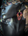 unikatowe kolczyki boho handmade, ręcznie wykonana biżuteria damska, mikromakrama w odcieniach śliwki, brązu i miedzi