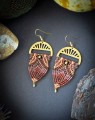 biżuteria z mikromakramy handmade, naturalne kolczyki damskie, brązowe i zielone dodatki boho, ręcznie robione jesienne akcesoria