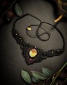 regulowany naszyjnik z minerałami, labradoryt, opal i tygrysie oko, czarna biżuteria handmade